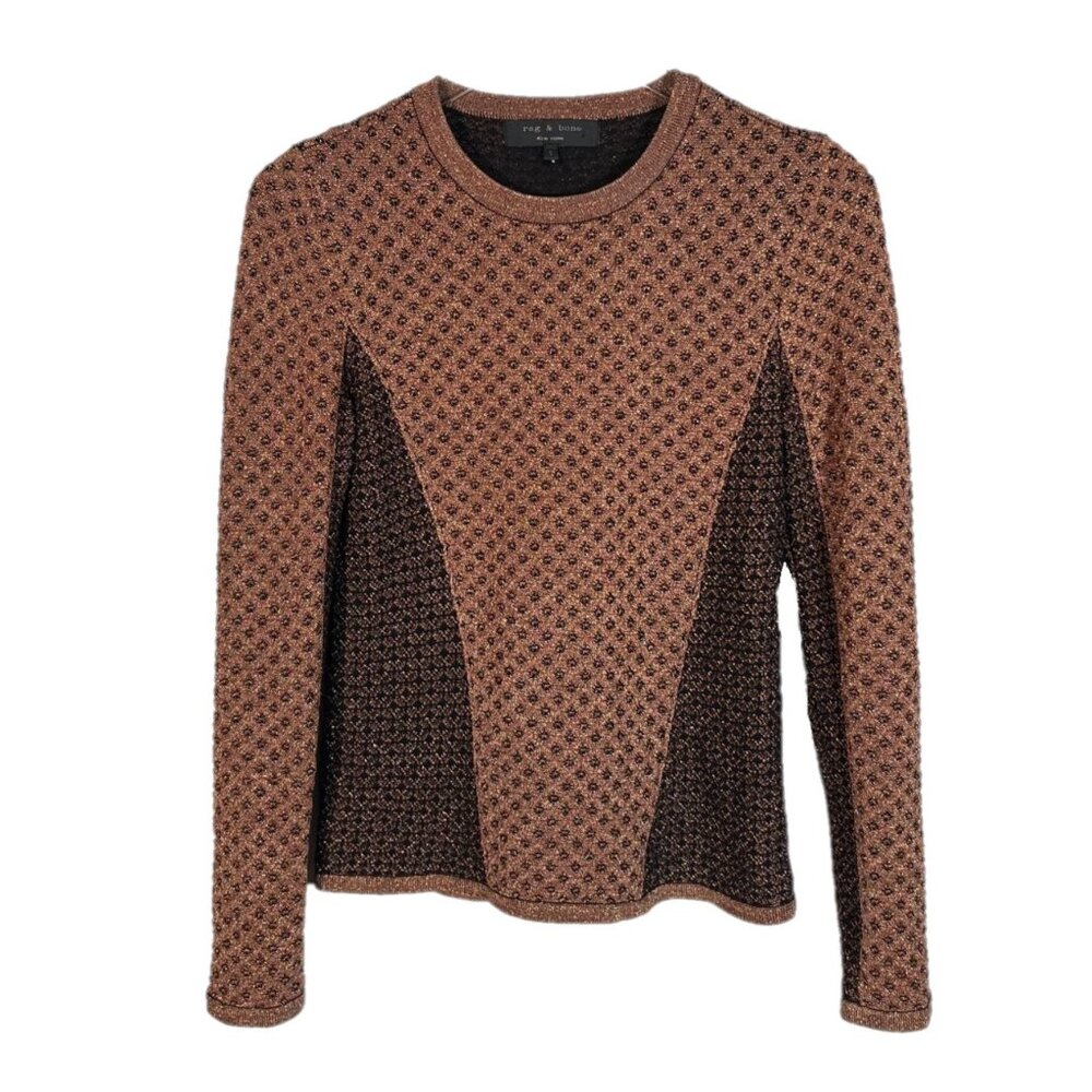 Rag & Bone Amanda Copper Metallic Crew Sweater Size Small